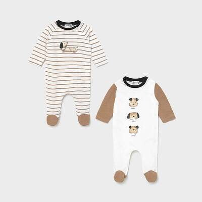 Mayoral 1635 Baby Boy’s Puppy & Stripes Onesie – Caramel
