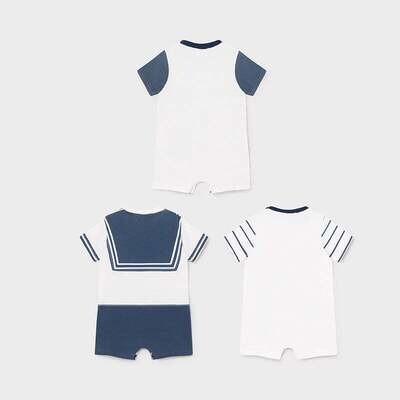 Mayoral 1629 Baby Boy Onesie White/Navy Sailor w/ Navy Collar