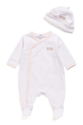 Hugo Boss J98322/44L Baby Girl Onesie & Hat Pink w/ Sparkle Lettering Set