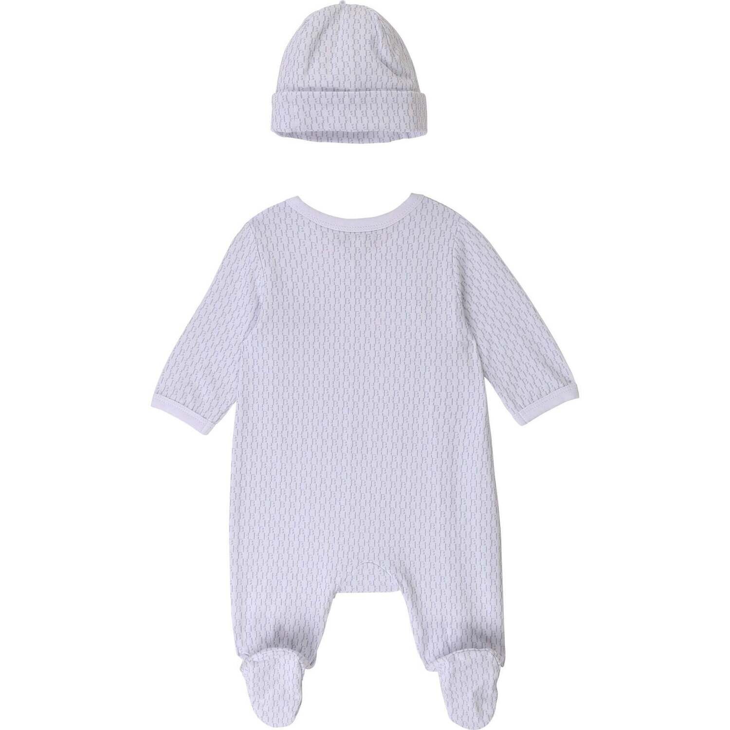 Hugo Boss J98322/10B 9M Baby Boy's White Grey Logo Onesie & Hat Set