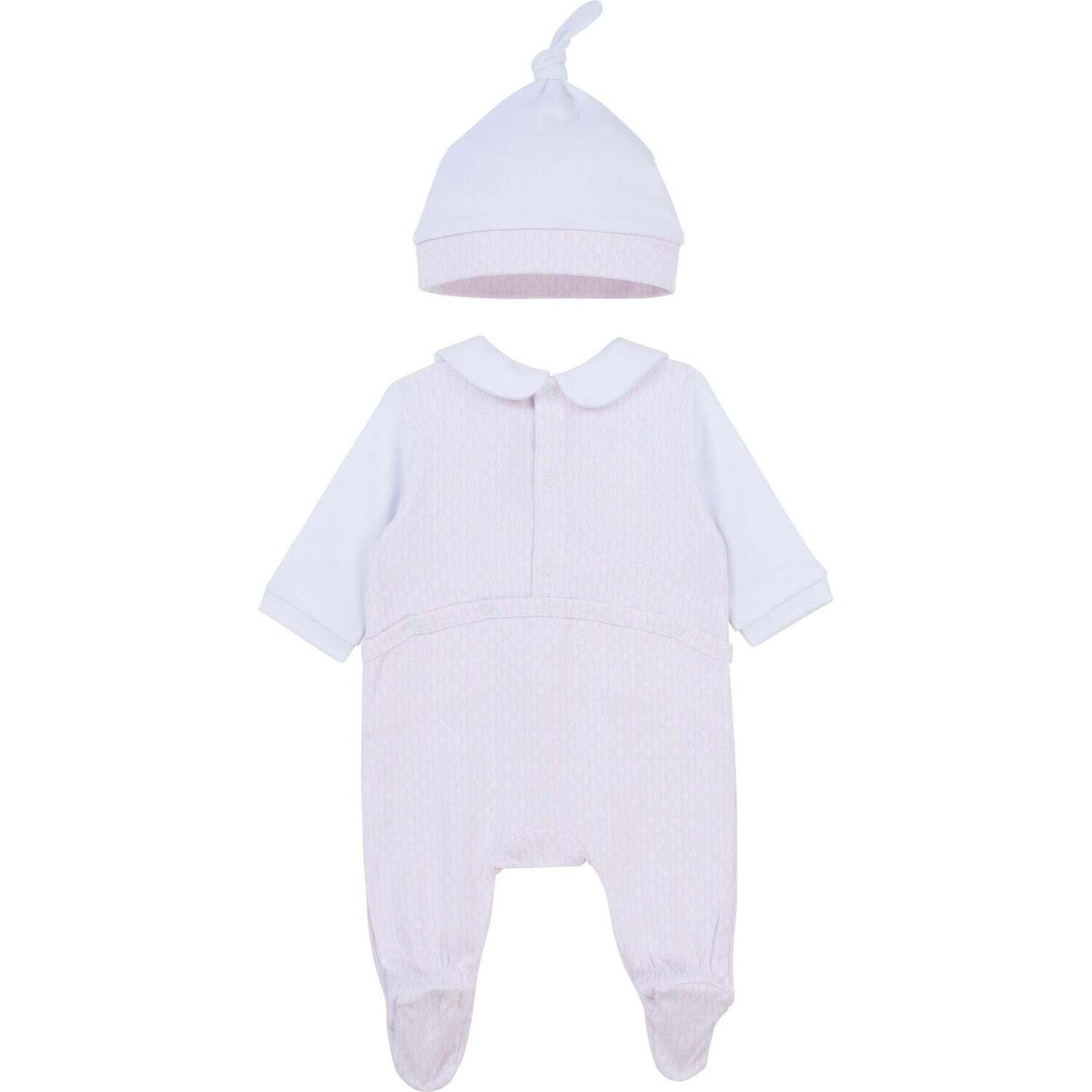 Hugo Boss J98318/10B Baby Girl Onesie & Hat Pink/White w/ Sparkle Waist Band Set