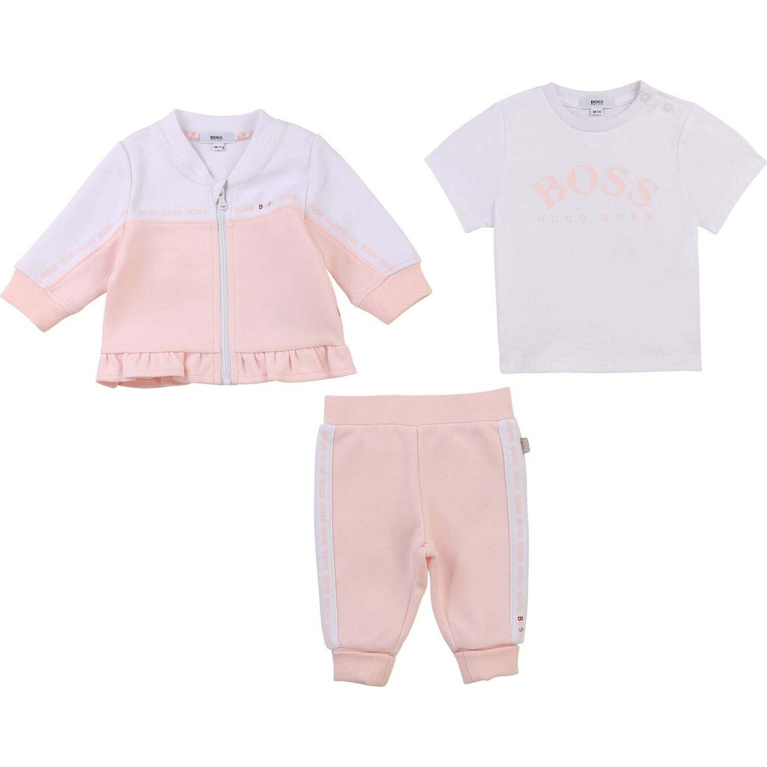 Hugo Boss J98315/S01 Baby Girl T-shirt, Jacket & Legging Pink/White Set