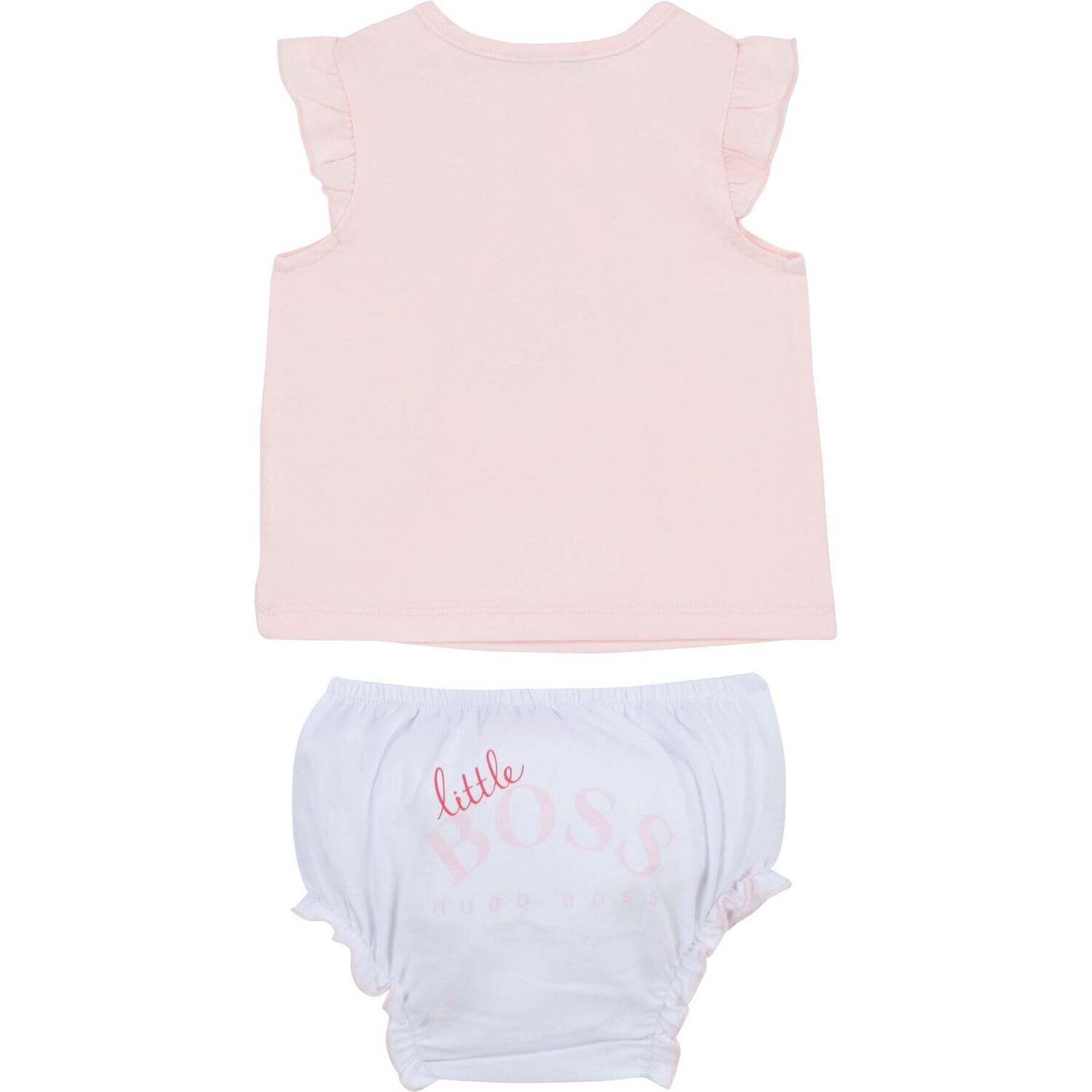 Hugo Boss J98321/S01 Baby Girl T-shirt Pink & Diaper Cover White Set