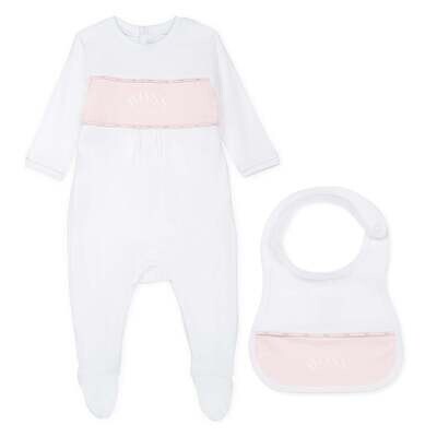 Hugo Boss J98317/10B Baby Girl Onesie & Bib White/Pink Set