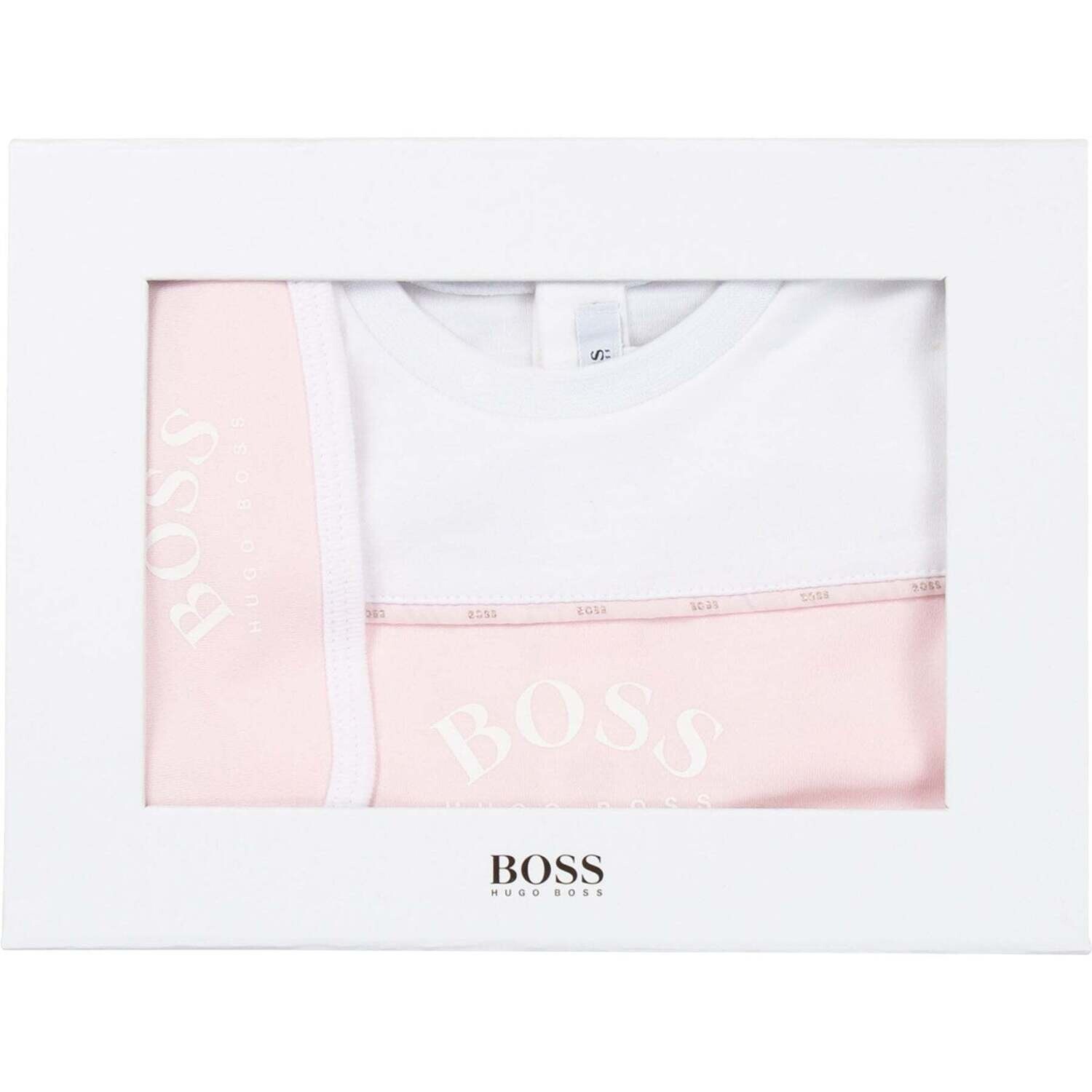Hugo Boss J98317/10B Baby Girl Onesie & Bib White/Pink Set