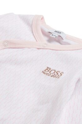 Hugo Boss J98322/44L Baby Girl Onesie & Hat Pink w/ Sparkle Lettering Set
