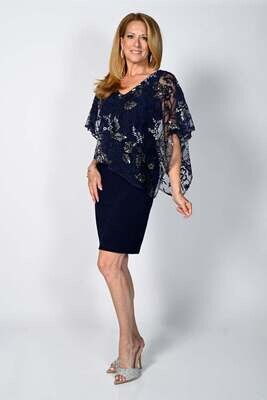 Frank Lyman 238100 Women's SL Embossed Chiffon Cape Dress – Midnight