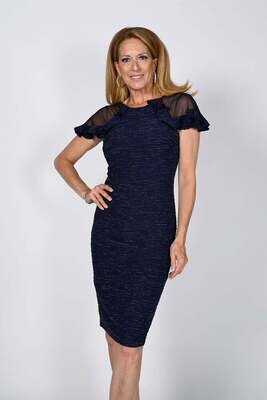 Frank Lyman 238307 Women's Ruffle Sleeve Metallic Dress – Dark Blue