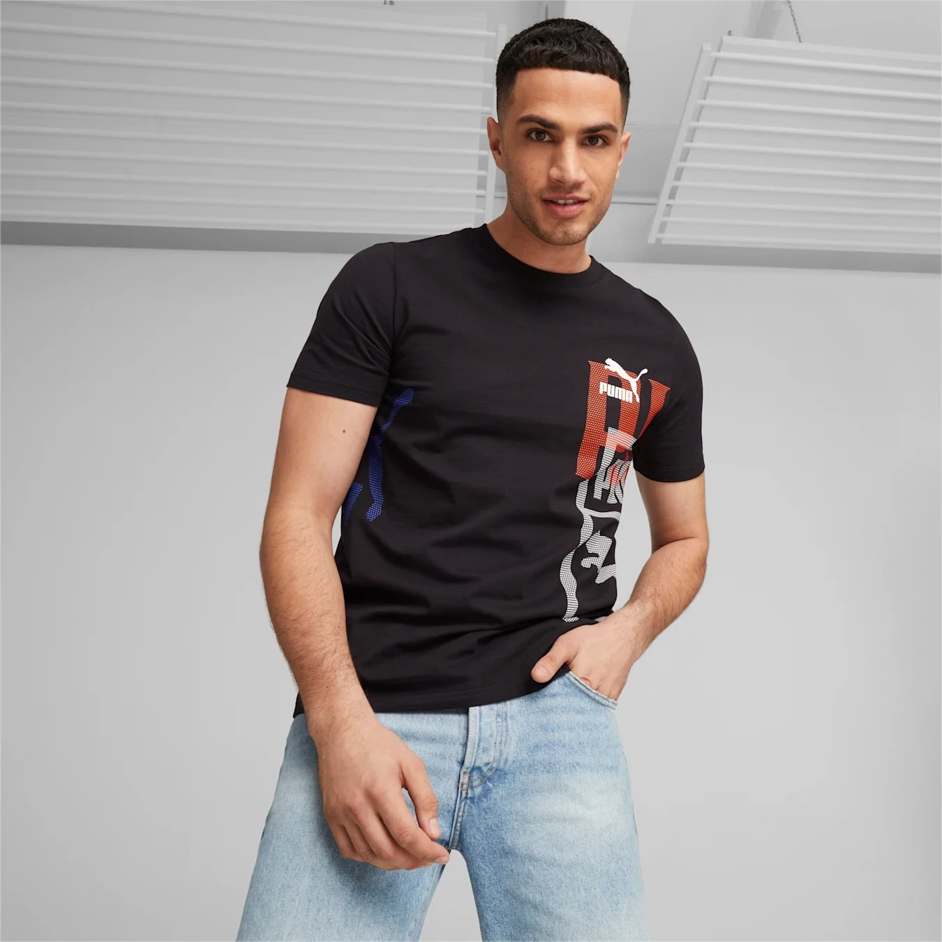 Puma 538187 01 Mens Black with White & Orange Design T-Shirt