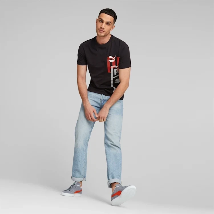 Puma 538187 01 Mens Black with White & Orange Design T-Shirt