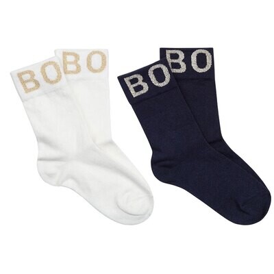 Hugo Boss Girls Navy Blue socks with Gold logo on top and White Socks with a gold logo on top J10128/N78
