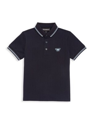 Armani 6L4FAD 1JPTZ Boy’s Short Sleeve Pique Polo w/ Stripe on Collar & Sleeve – Navy Blue