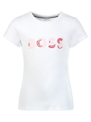 Hugo Boss J15476 Girl's Short Sleeve "BOSS" Logo T-Shirt – White