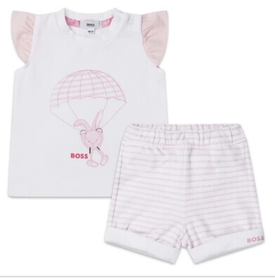 Hugo Boss J98347/10B, Girls Bunny T-shirt with Pink Striped Shorts