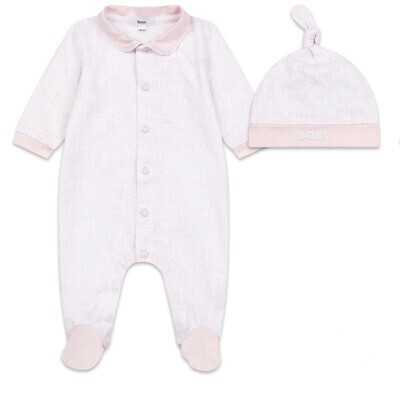 Hugo Boss J98362/44L Baby Girl Pink & White Hat and onesie set