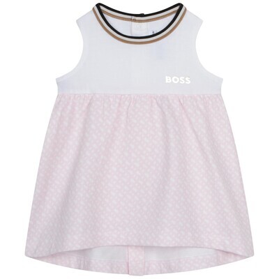 Hugo Boss J92080 Baby Girl sleeveless dress white and pink