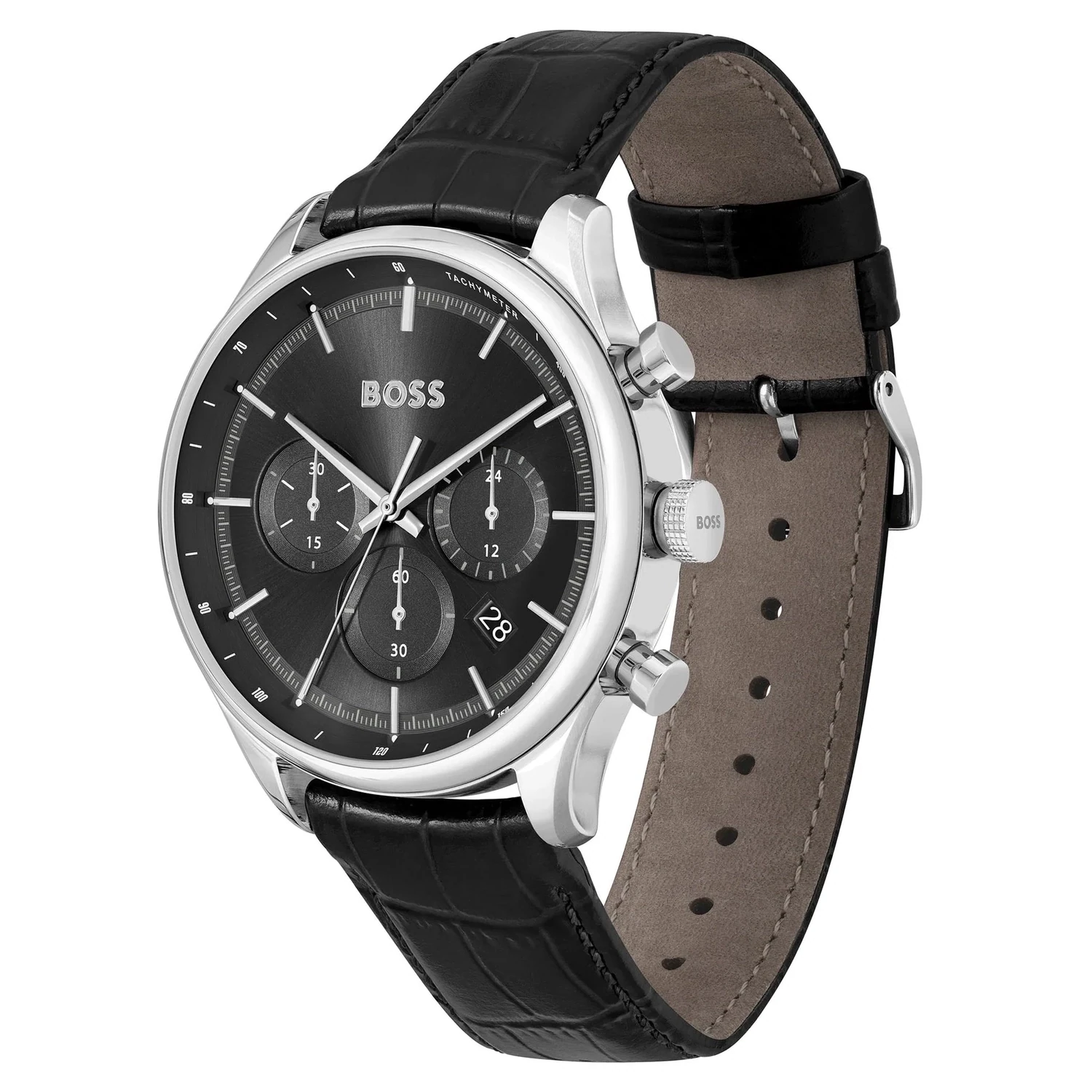 Hugo Boss 1514049 Gregor Men's Chronograph Stainless Steel Case and Crocodile Grained Leather Watch, Color: Black