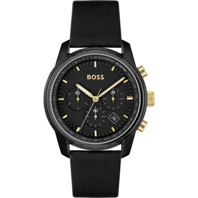 BOSS 1514003 Men's Trace Quartz Chronograph Black Leather Strap Watch