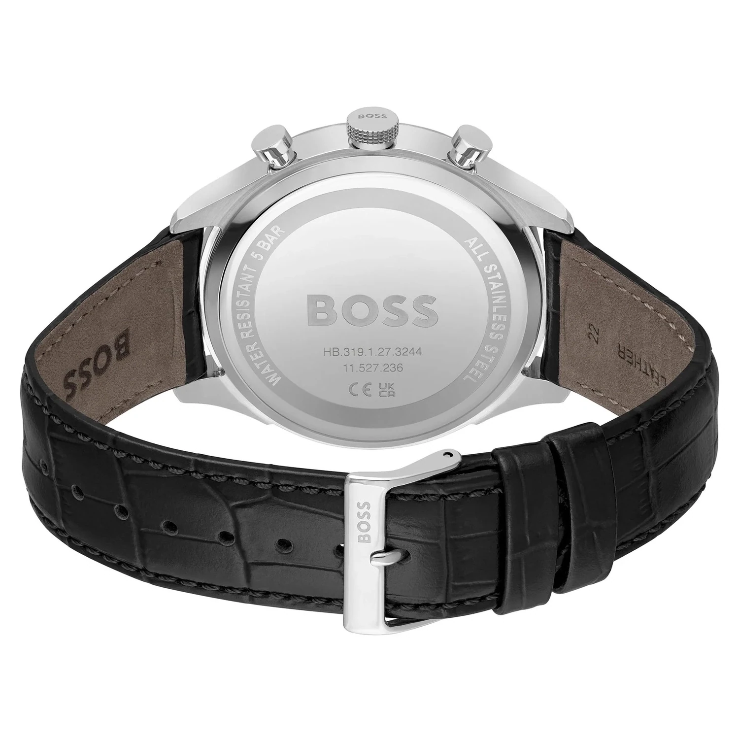Hugo Boss 1514049 Gregor Men's Chronograph Stainless Steel Case and Crocodile Grained Leather Watch, Color: Black