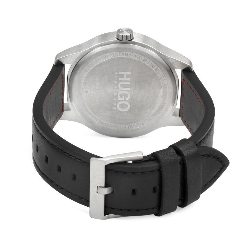 Hugo Boss 1530018 Dare Men Quartz Stainless Steel and Leather Strap Casual Watch, Color Black
