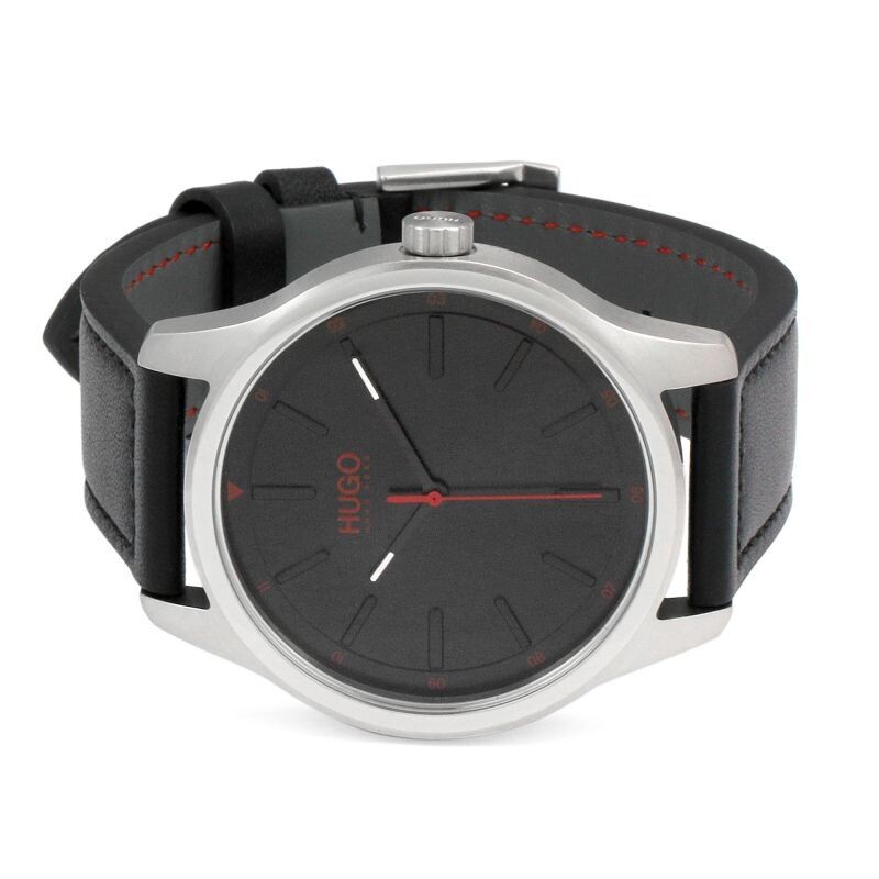 Hugo Boss 1530018 Dare Men Quartz Stainless Steel and Leather Strap Casual Watch, Color Black