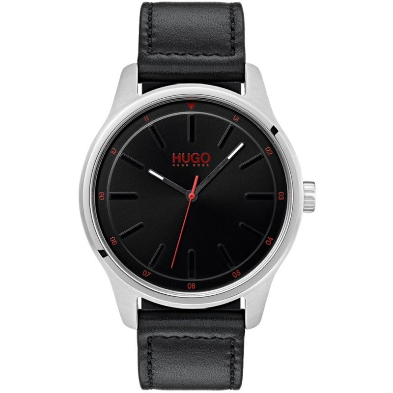 Hugo Boss 1530018 Dare Men Quartz Stainless Steel and Leather Strap Casual Watch, Color Black