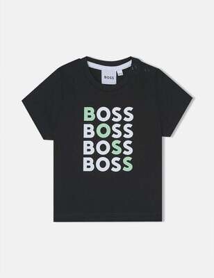 Hugo Boss J05920/09B Boys Black T-Shirt With White and Green Logo