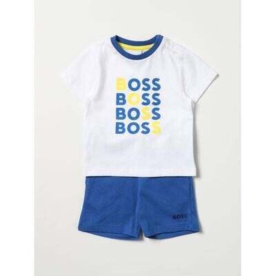 Hugo Boss J08058/871 White t-shirt with blue and yellow and blue shorts