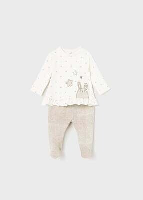 Mayoral 1501 Baby Girl White top and beige pant set