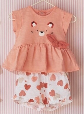 Mayoral 1610 Baby Girl's Cat T-Shirt and Short Set