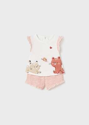 Mayoral 1610 Baby Girl's Cat T-Shirt and Short Set