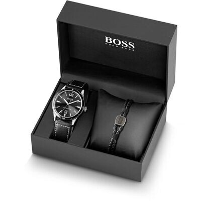 Hugo Boss 1570124 42mm Quartz Watch & Leather Bracelet Set