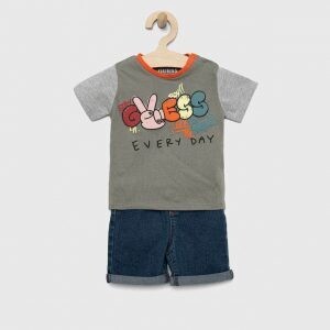 Guess I3RG15K5M20 Baby Boy's SS T-Shirt & Denim Shorts Set 2PC/, Color: MOSSY GREEN, Size: 3/6M