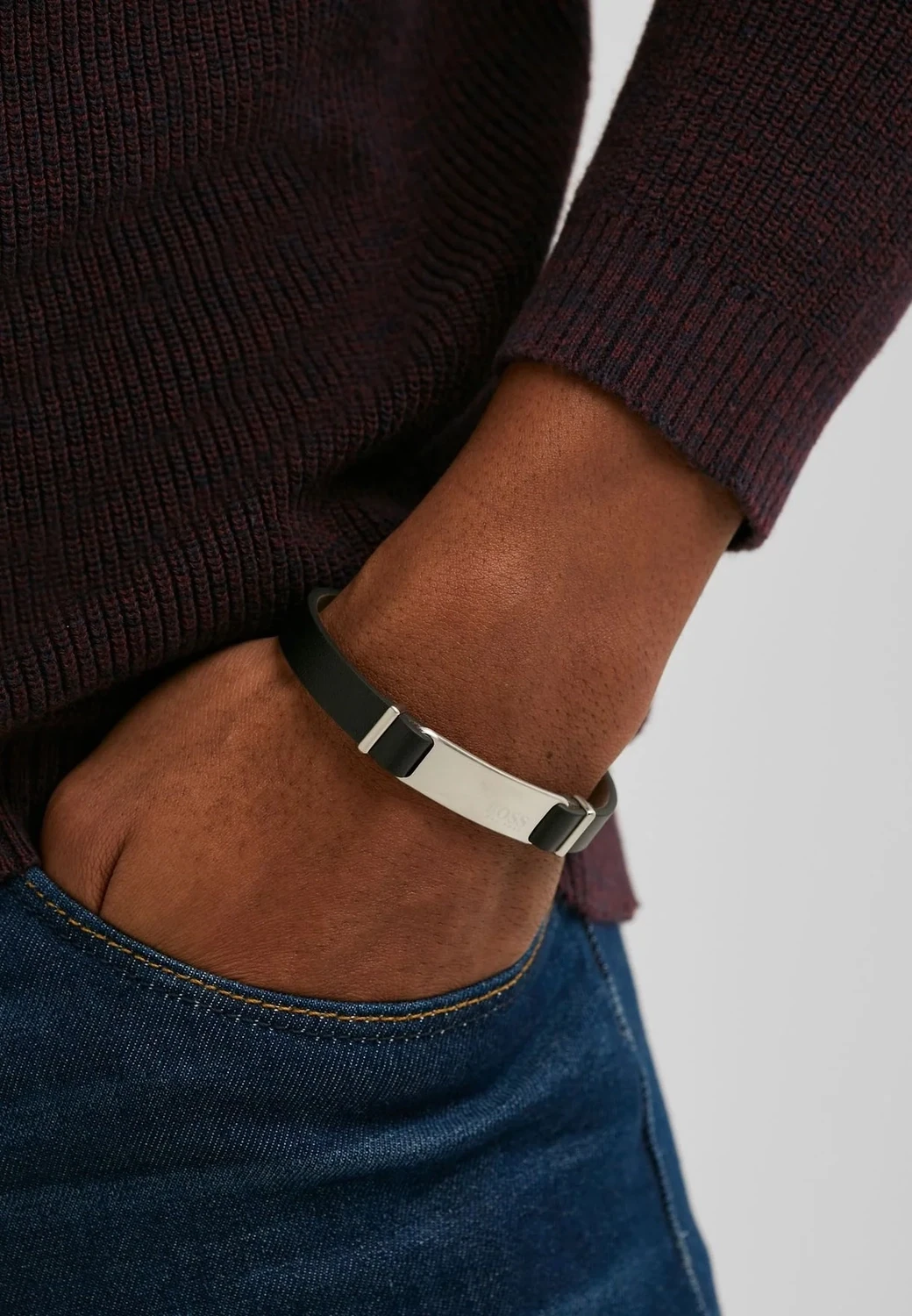 BOSS 1580044M Men's Urbanite Black Leather Bracelet