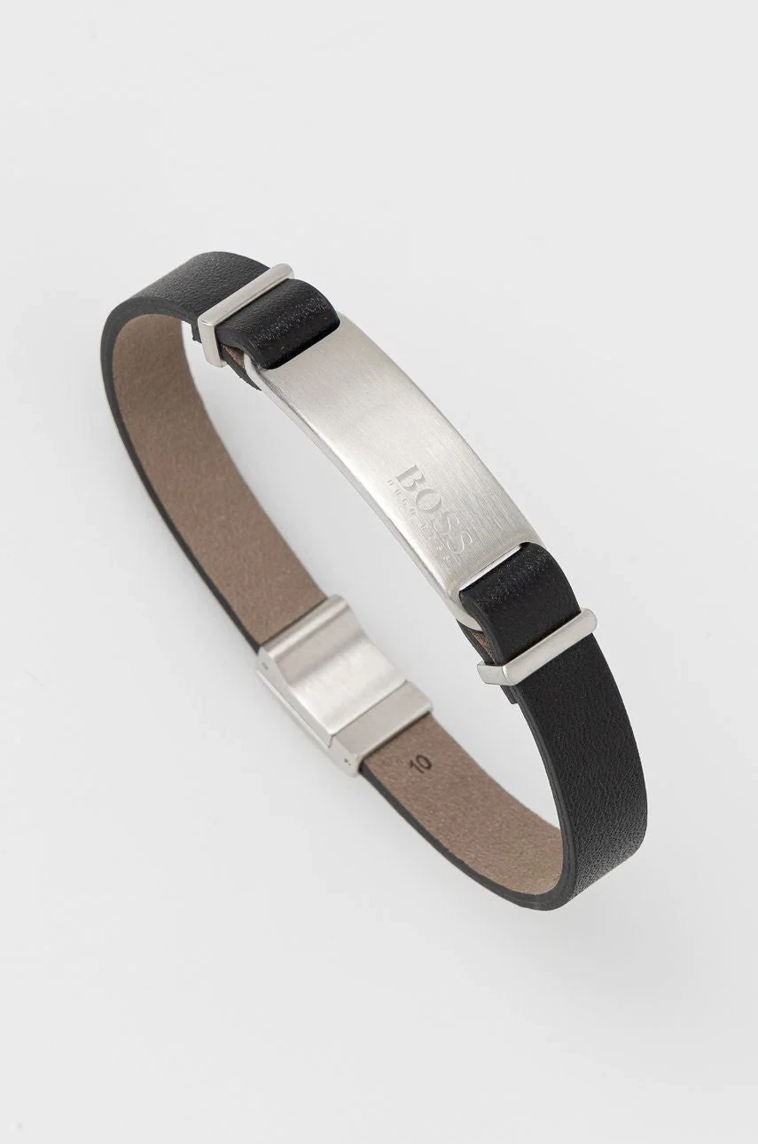 BOSS 1580044M Men's Urbanite Black Leather Bracelet