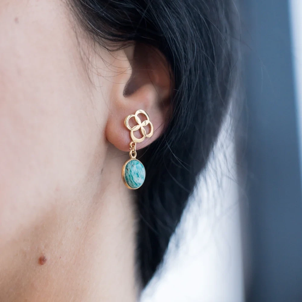 Beblue BO1572-GLD Gold 1572 Turquoise Stone Dangle Earrings - Amalfi Breeze