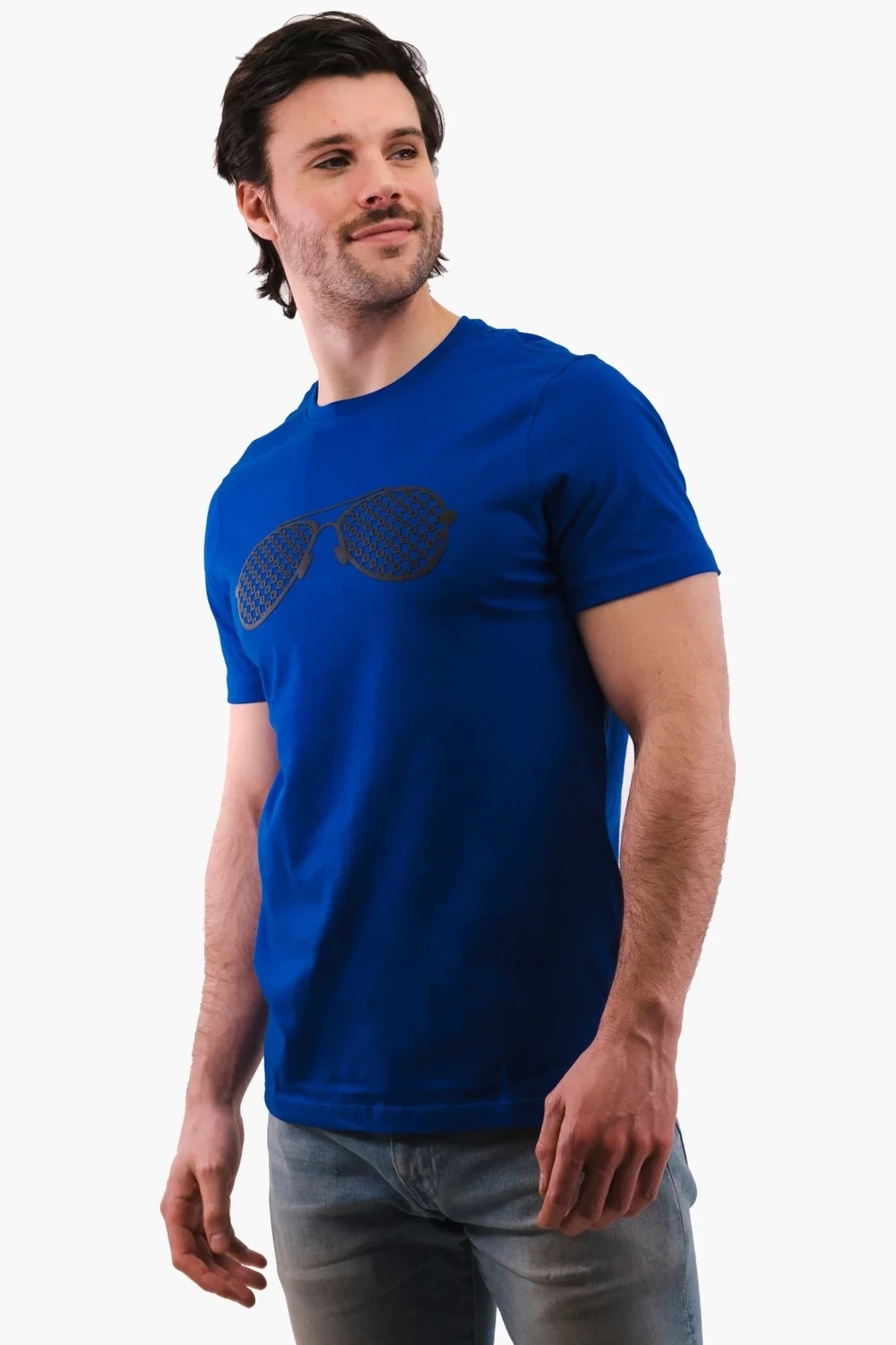 Michael Kors CR351BUFV4 Men's Checkered Aviator Tee in Royal Blue