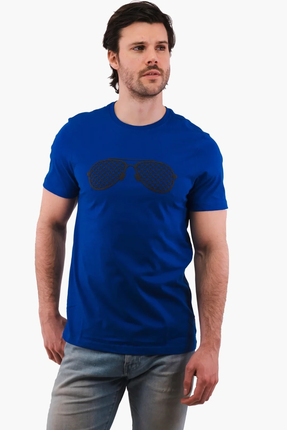Michael Kors CR351BUFV4 Men's Checkered Aviator Tee in Royal Blue