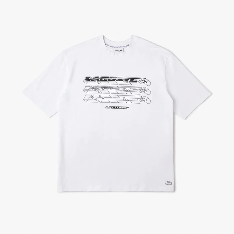 Lacoste TH5529 52 001 white t-shirt with black logo design 