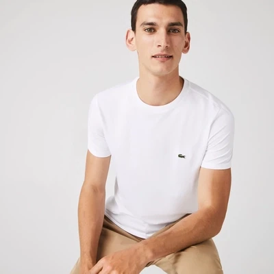 Lacoste TH6709 52 001 Men’s SS Regular Fit Round Neck T-Shirt/ WHITE