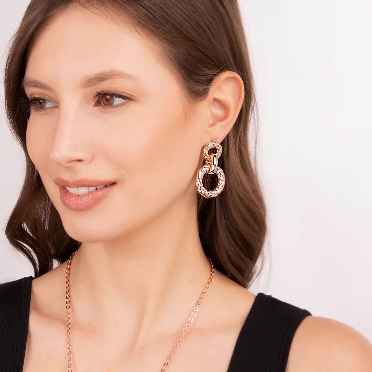 Bronzallure WSBZ02052.R Rose Gold Donut Matelasse Dangle Earring