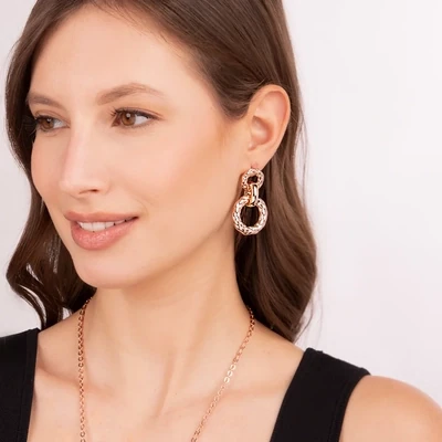 Bronzallure WSBZ02052.R Rose Gold Donut Matelasse Dangle Earring