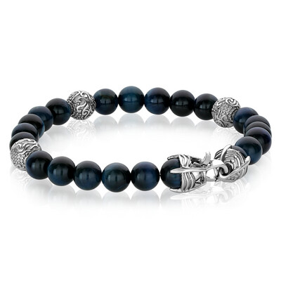Italgem BB-96 Blue tiger eye bead steel clasp mens bracelet