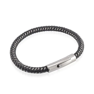 Italgem SLB7 Black & Steel Braid Bracelet w/ Chrome Clasp