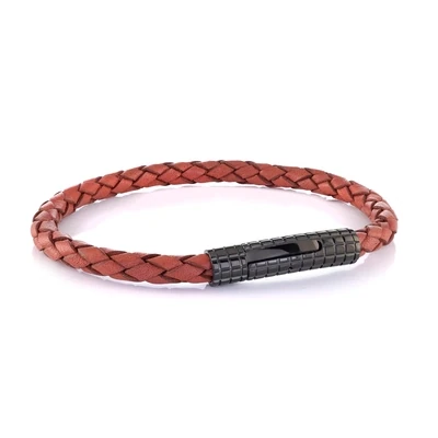 Italgem SLB444-8.2 steel black cage clasp with red leather mens bracelet