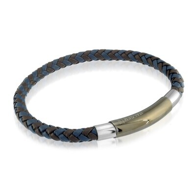 Italgem SLB172 Brown & Blue Leather w/ Gun-IP S. Steel 3 Way Clasp Bracelet