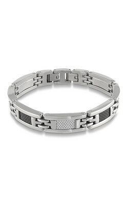 Italgem SMB48 men’s steel black and white carbon fibre link silver bracelet