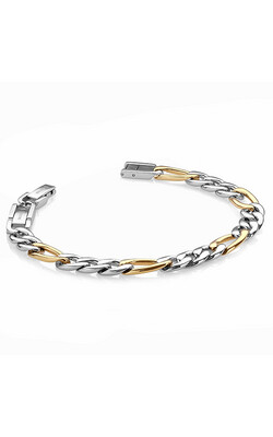 Italgem SMB229 Men's S.Steel Gold-IP 9.5MM Figaro Link 8"+0.5" Ext Bracelet