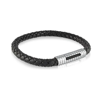 Italgem SLB95 Men’s S. Steel Black IP Push Clasp Design Black Leather Bracelet