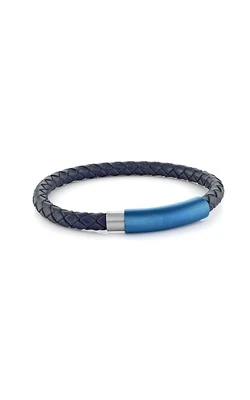 Italgem SLB196 Men's Blue-IP S. Steel Blue Leather 6mm Bracelet/